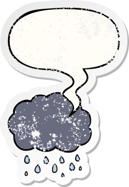 Karikatür bulutu yağmur gibi yağıyor. Bir insan tarafından çizilmiş, sıkıntılı, eski bir çıkartma.