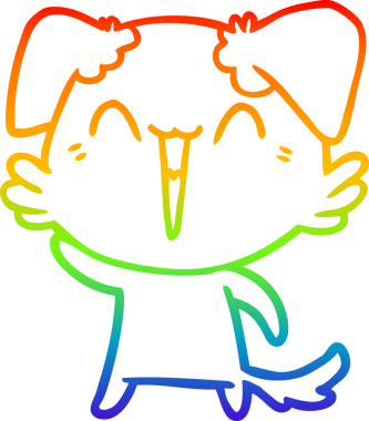 gökkuşağı gradyan çizimi bir insan tarafından çizilmiş el sallayan küçük bir köpek çizgi filmi