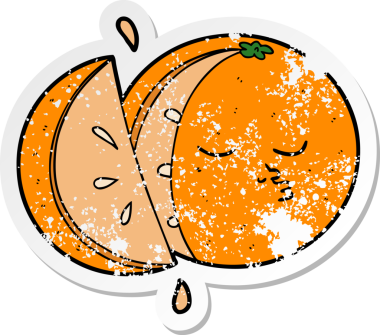 Bir insan tarafından çizilmiş portakal renkli bir karikatür çıkartması.