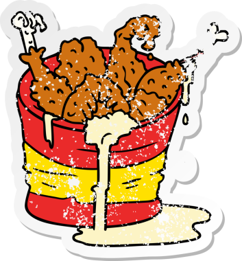 Bir insan tarafından çizilmiş bir kova kızarmış tavuk çizilmiş.