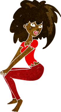 Bir insan tarafından çizilmiş uzun saçlı bir karikatür kadın.