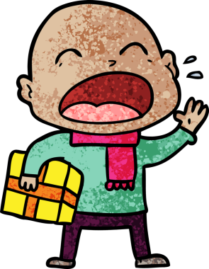 Bir insan tarafından çizilmiş, kel adam diye bağıran çizgi film.