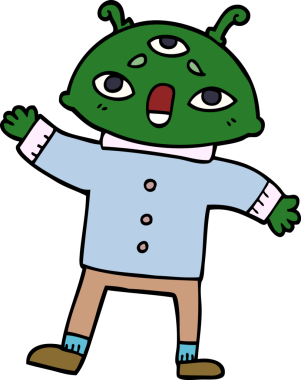 Bir insan tarafından çizilmiş duyarlı giysili uzaylı adam.