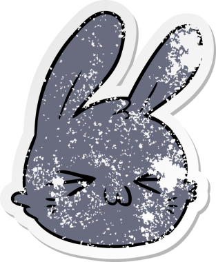 Bir insan tarafından çizilmiş tavşan suratlı karikatür çıkartması.