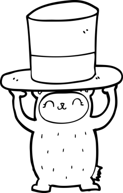 Bir insan tarafından çizilmiş dev şapkalı çizgi film ayısı.