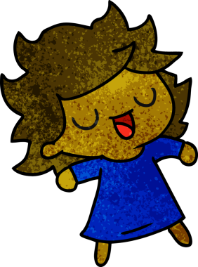 Bir insan tarafından çizilmiş, el yazısıyla çizilmiş tatlı bir kawai kızı karikatürü.