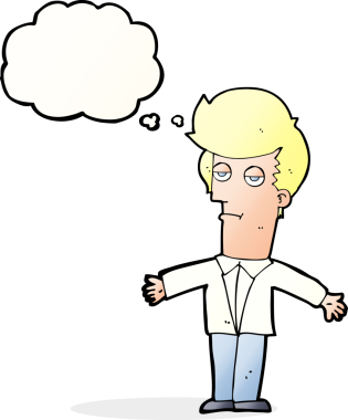 Bir insan tarafından çizilen düşünce baloncuğu ile sıkılmış adam çizgi filmi