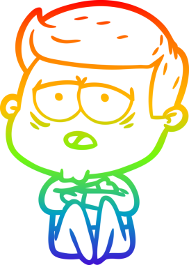 Gökkuşağı gradyan çizgi çizimi bir insan tarafından çizilmiş yorgun bir adam