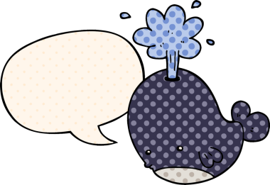 Çizgi roman tarzında konuşan balina bir insan tarafından çizilmiş.