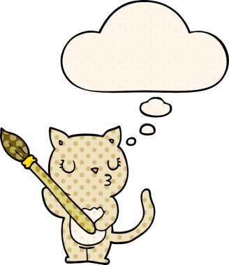 Çizgi roman tarzında bir insan tarafından çizilmiş düşünce baloncuğu olan sevimli çizgi film kedisi.