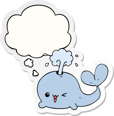 Düşünce baloncuğu insan tarafından çizilmiş bir çıkartma olan çizgi film balinası.