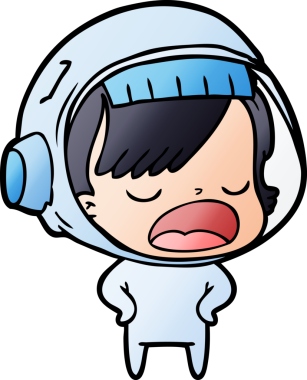 Karikatür astronot kadın bir insan tarafından çizilmiş.