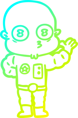 Bir insan tarafından çizilmiş garip, kel bir uzay adamının soğuk gradyan çizimi