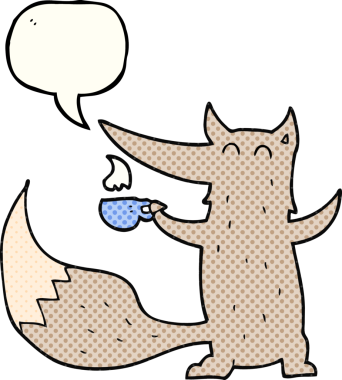 El yazısıyla çizilmiş çizgi roman konuşma balonu, bir insan tarafından çizilmiş kahve fincanı ile bir kurt.