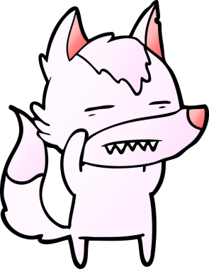 Bir insan tarafından çizilen dişleri gösteren bir kurt çizgi filmi.