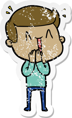 Bir insan tarafından çizilmiş heyecanlı bir karikatür çıkartması.