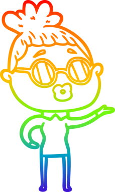 Bir insan tarafından çizilmiş güneş gözlüğü takan çizgi film kadını çizimi.