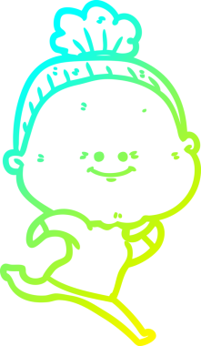 Bir insan tarafından çizilmiş, mutlu, yaşlı bir kadının çizimi.