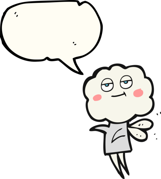 Serbest konuşma balonu karikatürü. Bir insan tarafından çizilmiş şirin bulut kafalı şeytan.