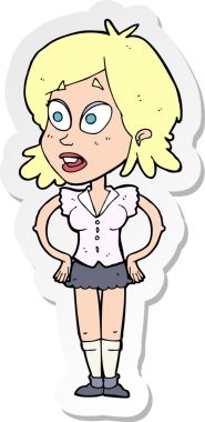 Bir insan tarafından çizilmiş kalçasında elleri olan bir karikatür kadının çıkartması.