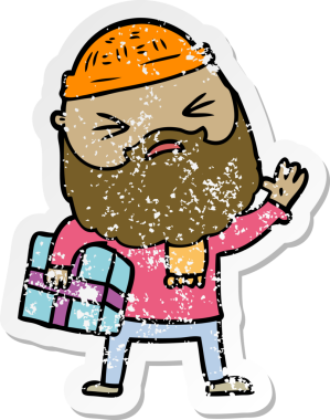 Bir insan tarafından çizilmiş sakallı bir çizgi film karakterinin sıkıntılı çıkartması.