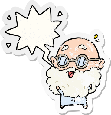 Tatlı çizgi film yaşlı adamı şaşırttı. Bir insan tarafından çizilmiş sıkıntılı eski bir çıkartma.