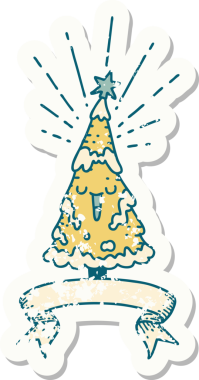 Bir insan tarafından çizilmiş eski bir dövme stili mutlu noel ağacı.