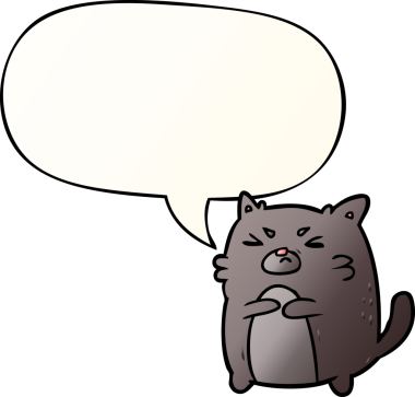 bir insan tarafından çizilmiş yumuşak eğimli konuşma baloncuklu kızgın kedi çizgi filmi