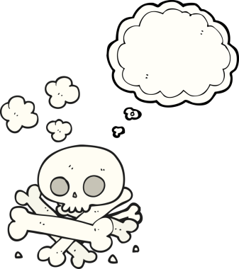 Bir insan tarafından çizilmiş serbest çizim baloncuklu kemik yığını.