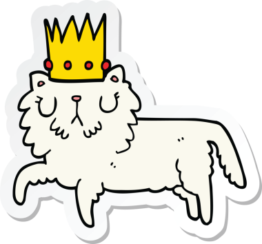 Bir insan tarafından çizilmiş taç takan çizgi film kedisinin çıkartması.