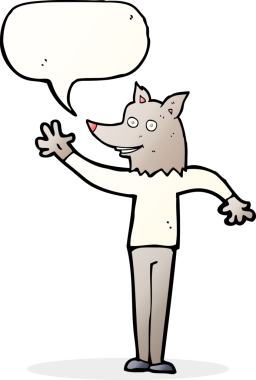 Bir insan tarafından çizilmiş konuşma balonlu kurt adam.