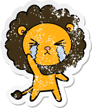 Bir insan tarafından çizilmiş ağlayan bir aslanın dertli çıkartması.