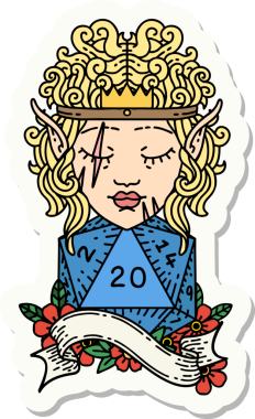 Bir insan tarafından çizilmiş 20 zarlı elf barbar karakterinin çıkartması.