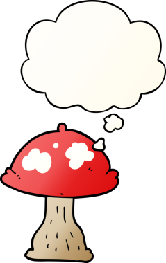 Düşünce baloncuğu olan karikatür mantarı bir insan tarafından çizilmiş.