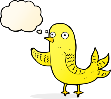 Bir insan tarafından çizilmiş düşünce baloncuklu sallanan kuş.