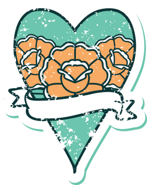 Bir insanın çizdiği çiçekli kalp ve pankartın sembolik dövmeli resmi.