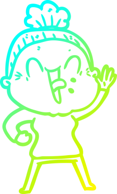 Bir insan tarafından çizilmiş, mutlu, yaşlı bir kadının çizimi.