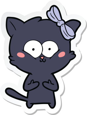 Bir insan tarafından çizilmiş çizgi film kedisinin çıkartması.