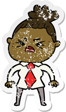 Bir insan tarafından çizilmiş kızgın bir karikatür çıkartması.