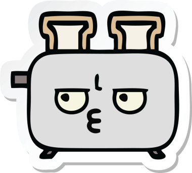 Bir insan tarafından çizilmiş bir tost makinesinin şirin bir karikatürü.