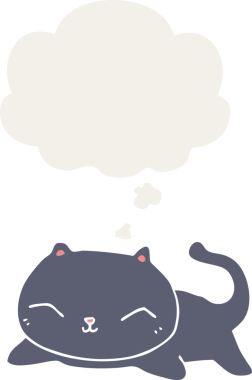 Düşünce baloncuğu olan çizgi film kedisi insan tarafından çizilmiş.