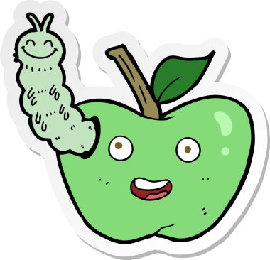 Bir insan tarafından çizilmiş bir elma karikatürü.