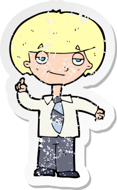 Bir insan tarafından çizilen soruya cevap veren, karikatür okullu bir çocuğun gerilimli çıkartması.