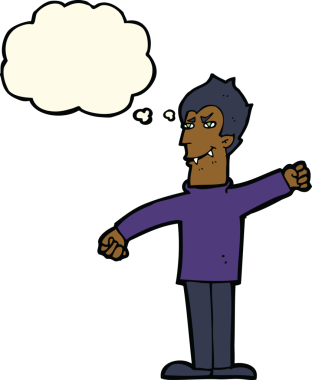 Bir insan tarafından çizilmiş düşünce balonlu vampir adam.