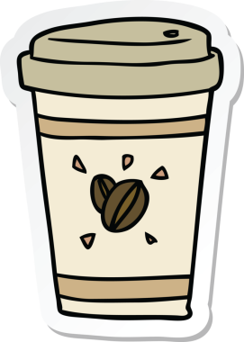 Bir insan tarafından çizilmiş çizgi filmin paket servis kahvesi etiketi.