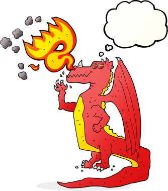 Serbest çizim düşünce balonu çizgi filmi mutlu ejderha nefes nefese bir insan tarafından çizilmiş ateş