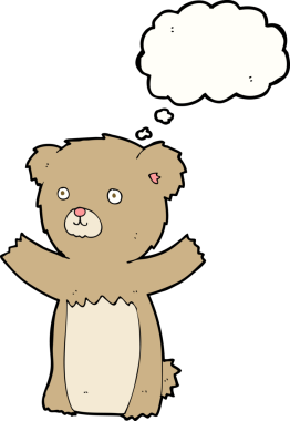 Bir insan tarafından çizilmiş düşünce balonlu oyuncak ayı.