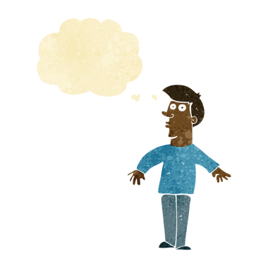 Bir insan tarafından çizilen düşünce baloncuğuyla adamı şaşırtan çizgi film.