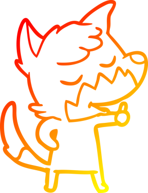 Bir insan tarafından çizilmiş işaret veren dost canlısı bir tilkinin sıcak çizgi çizimi