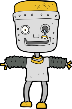 Bir insan tarafından çizilmiş çizgi film robotu